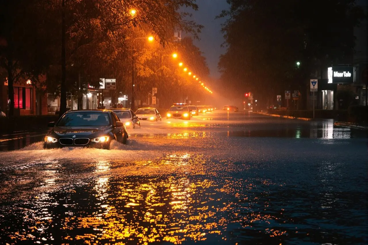 每日吃瓜 - 某地连夜暴雨致道路积水严重，市民出行困难